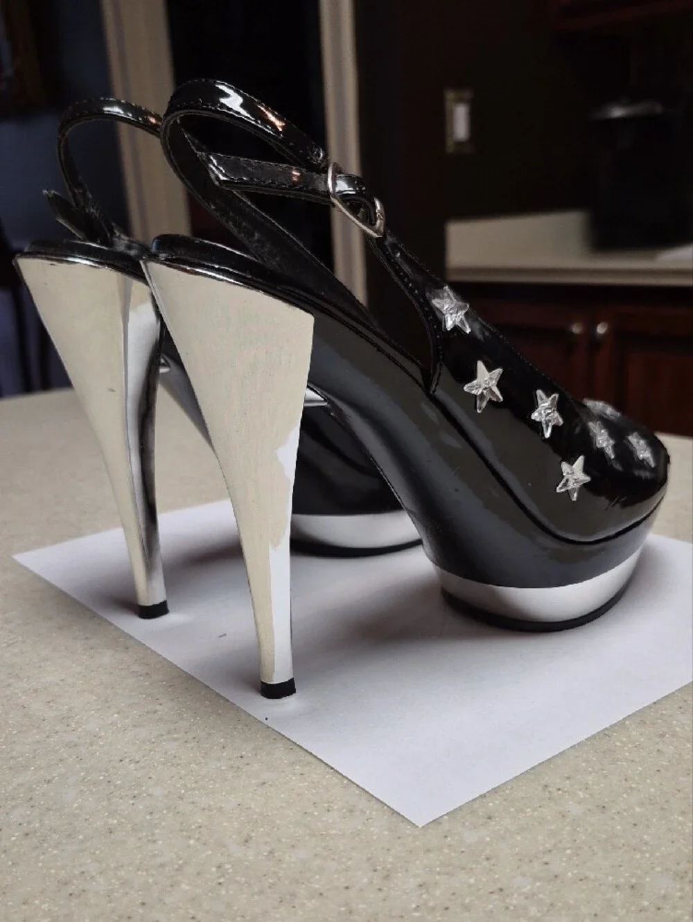 Elle Black Patent Star-Embellished Slingback Platform Heels - Picture 5 of 5